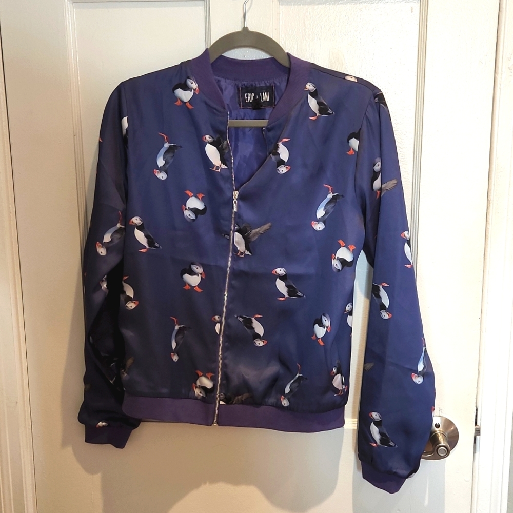 Adorable Eric + Lani S puffin print bomber